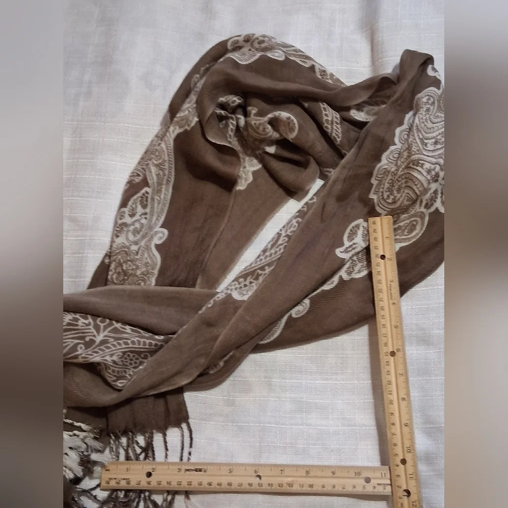 Brown and White Paisley Scarf